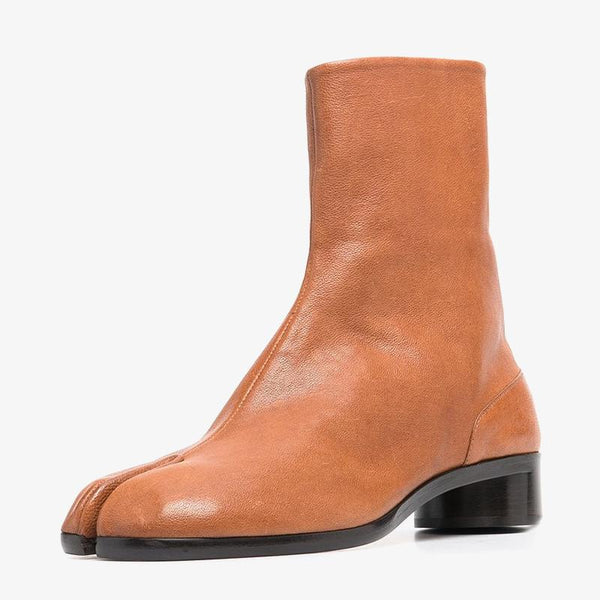 Brown Split-Toe Ankle Boots