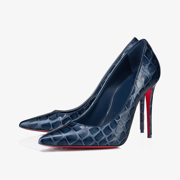 Denim-Blue Alligator-Embossed 100mm Pumps