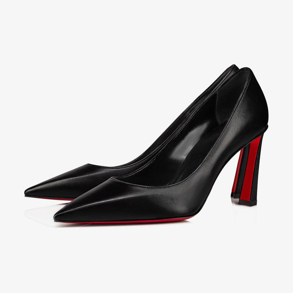 Black Leather Pointed Toe Pump with 100 mm Slanted