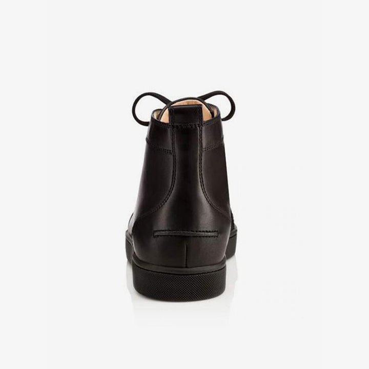 Black Leather Plain Lace Up Sneakers - ARNO CONTI