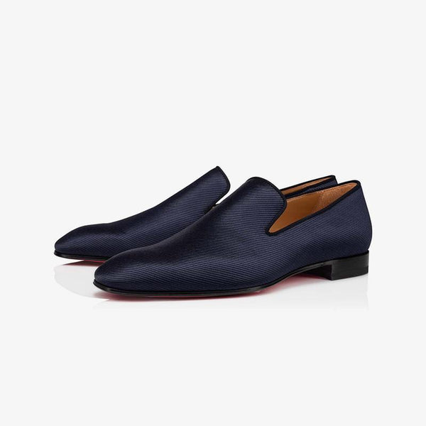 Navy Men Flat Loafers Fabric Calf Shoes