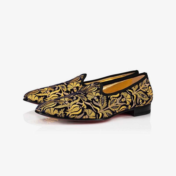 Velvet Slip-ons Men Gold Embroidered Loafers