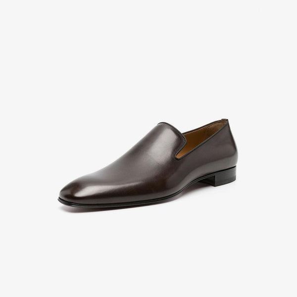 Brown Leather Slip-On Flat Loafers