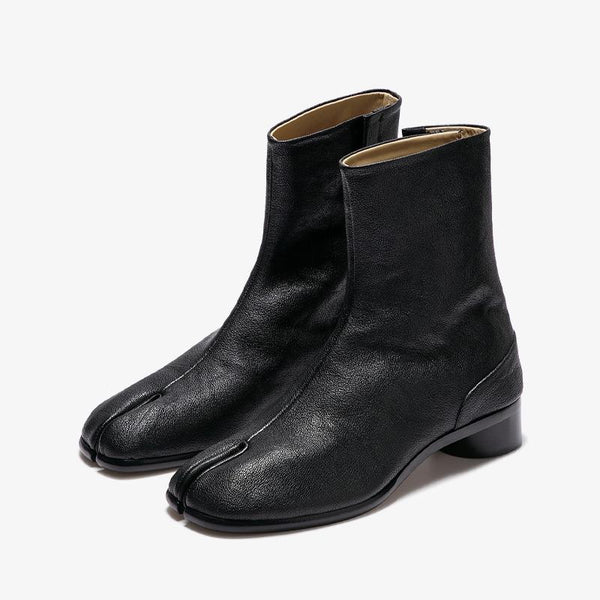 Black Split-Toe Calf Leather Boots