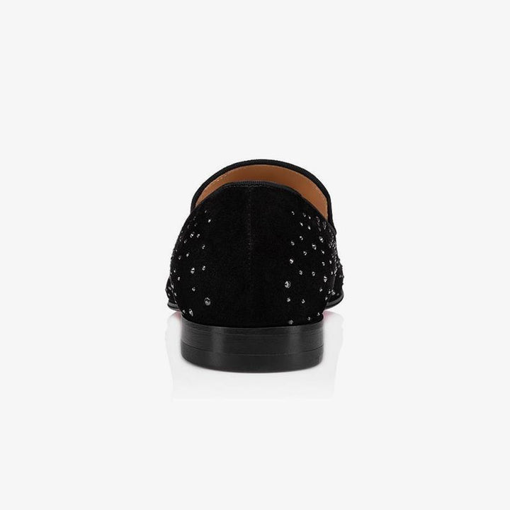 Velvet Black Rihestone Mens Slip On Loafers - ARNO CONTI