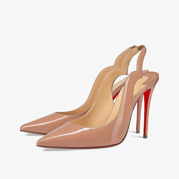 Beige Patent Leather Slingback Pumps