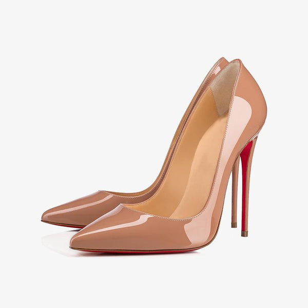 Nude Patent Calfskin Pumps with 120 mm