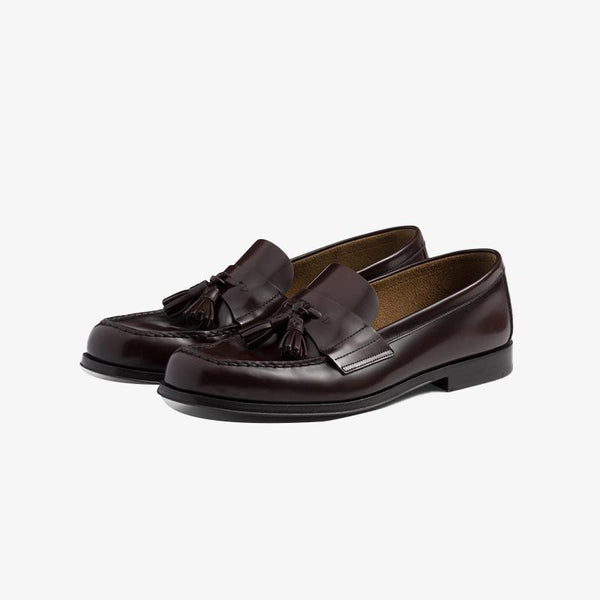 Tassel Polished Leather Loafers Calfskin Shoes Wine