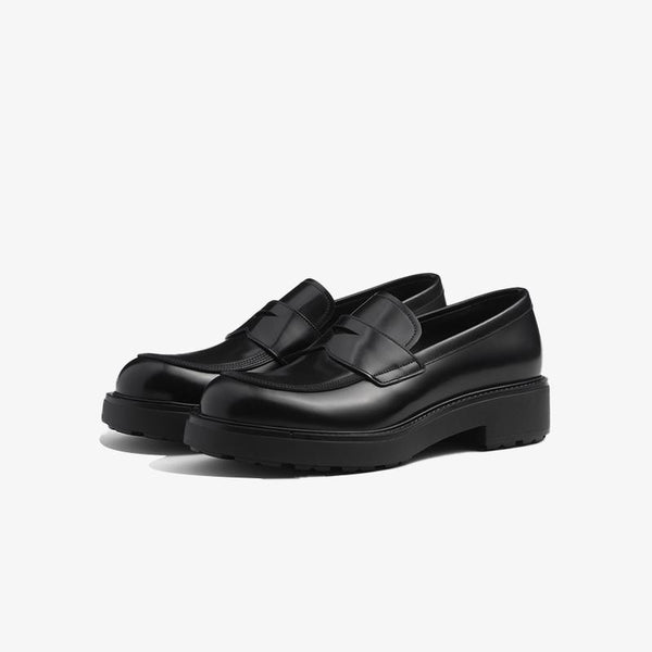 Thick Sole Penny Black Loafers Leather