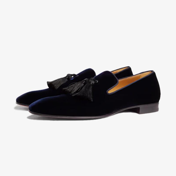 Blueberry Velvet Fringe Slip On Loafers