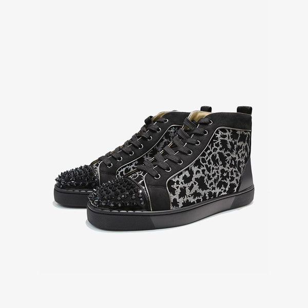 Leopard Men's High Top Sneakers Rivets