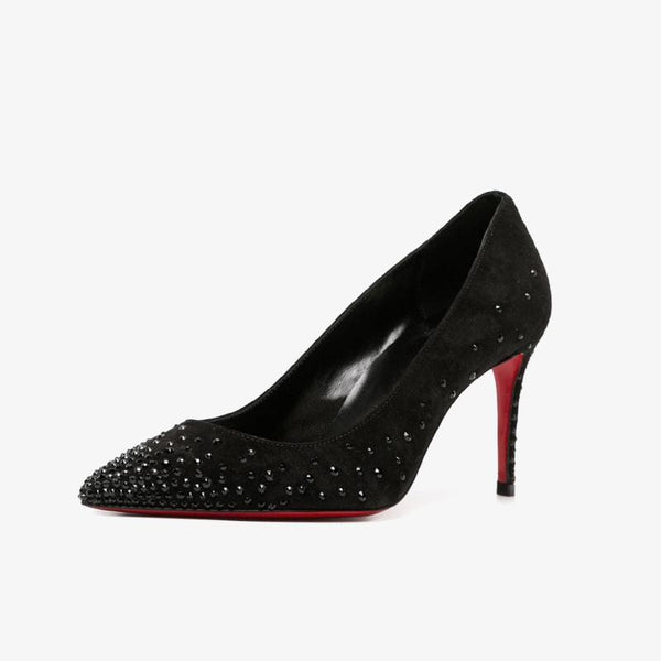 Suede Crystal-Embellished Pump