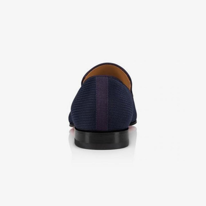 Navy Loafers Men Fabric Leather Slip On - ARNO CONTI