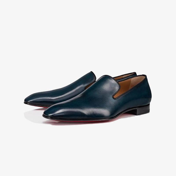 Blue Patinated Leather Loafers