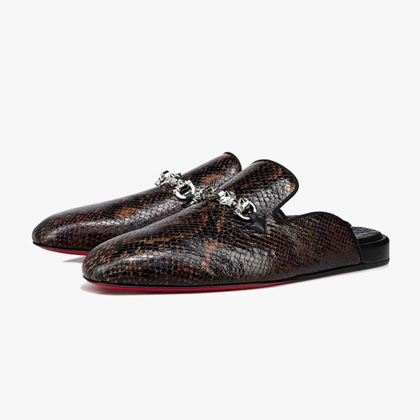 Snake Prints Horsebit Leather Slippers