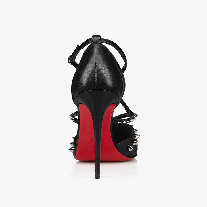 Black Calf Leather Spiked Strap Pumps - ARNO CONTI
