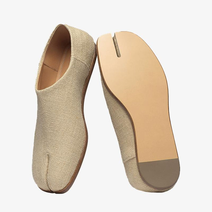 Fabric Beige Split-Toe Slip-Ons - ARNO CONTI