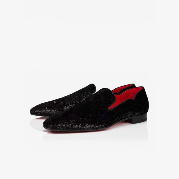 Black Velvet Loafers with V-Cut Design