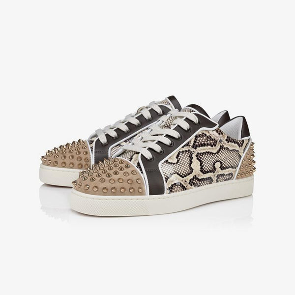 Snake Printed Spikes Leather Sneakers