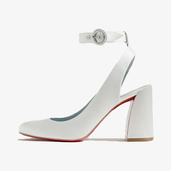 White Satin 80mm Pump with Adjustable Ankle Strap