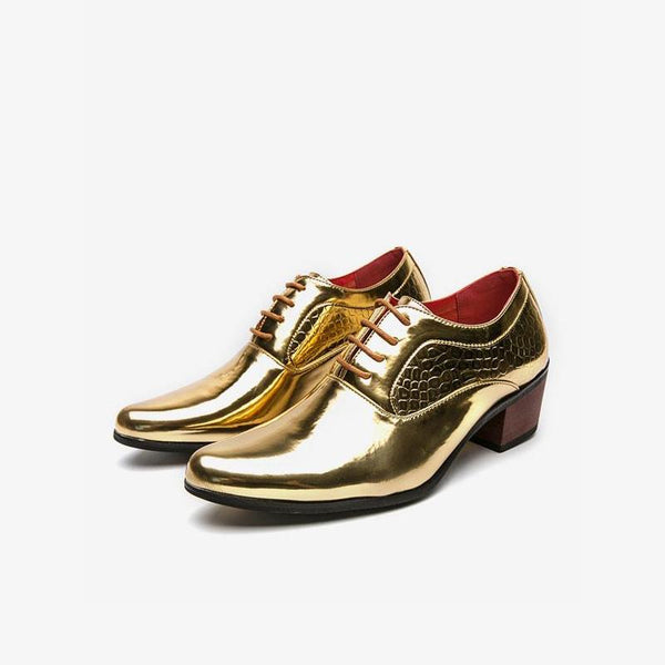 Gold Patent Dress Shoes Leather Oxfords Heels