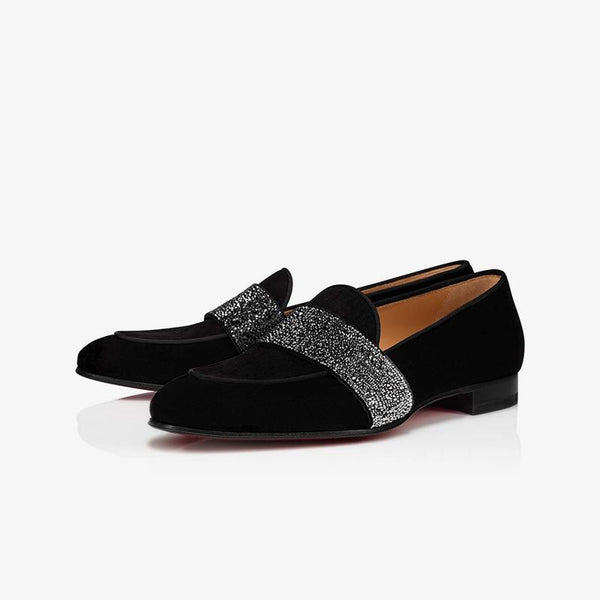 Velvet Rhinestone Loafers Calf Flat Shoes