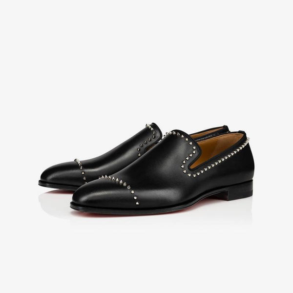 Studded Flat Loafers Calfskin Leather Spikes