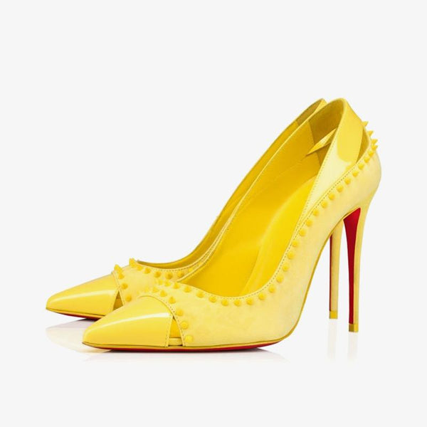 Yellow Patent Leather 100mm Spiked Pump