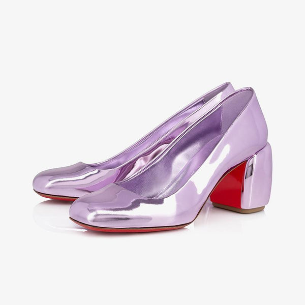 Purple Leather Pumps with 80 mm Square