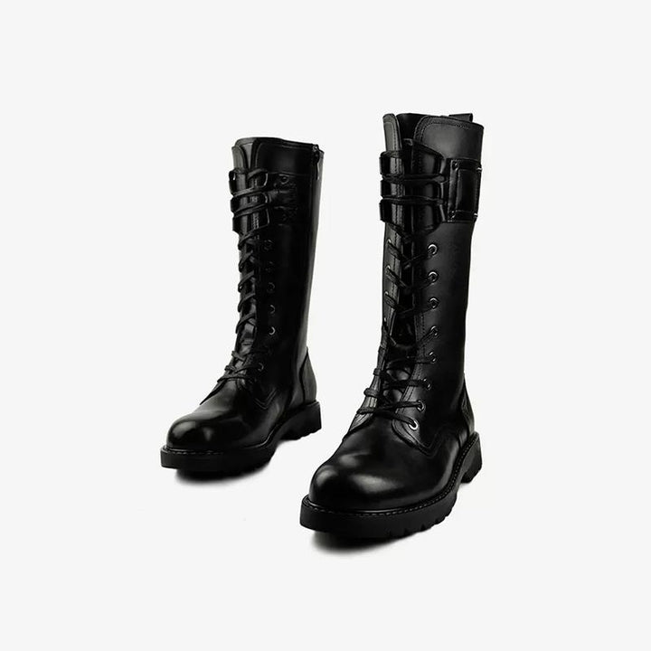 Lace Up Cowhide Classic Black Boots.