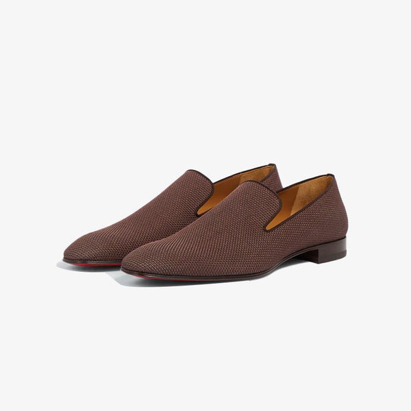 Brown Fabric Slip On Loafers Calf