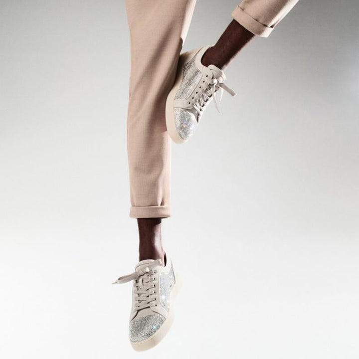 Beige Rhinestone Strass Suede Sneakers - ARNO CONTI