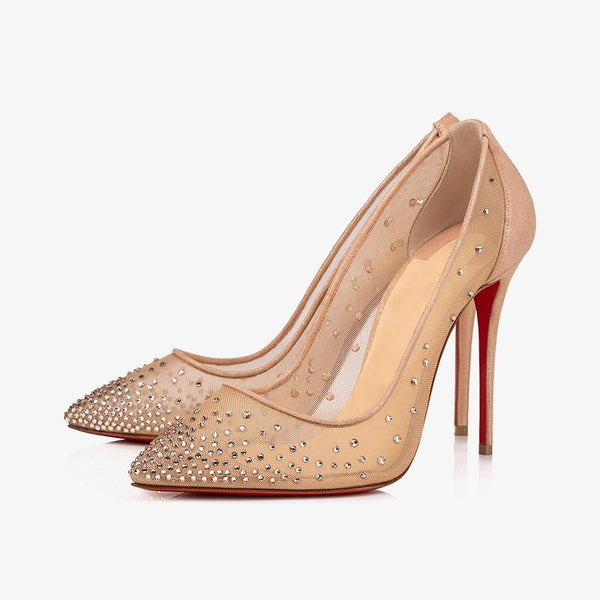 Beige Mesh Pumps with 100 mm Stiletto and Strass