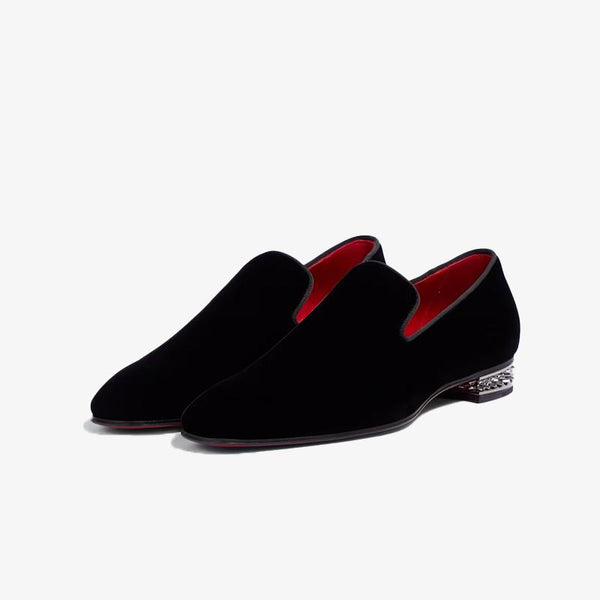 Spike-Heel Velvet Loafers Men Slip-ons