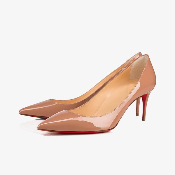 Beige Patent Leather Pointed Pumps