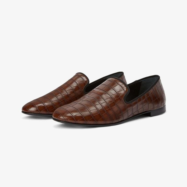 Cedar Brown Embossed Leather Loafers