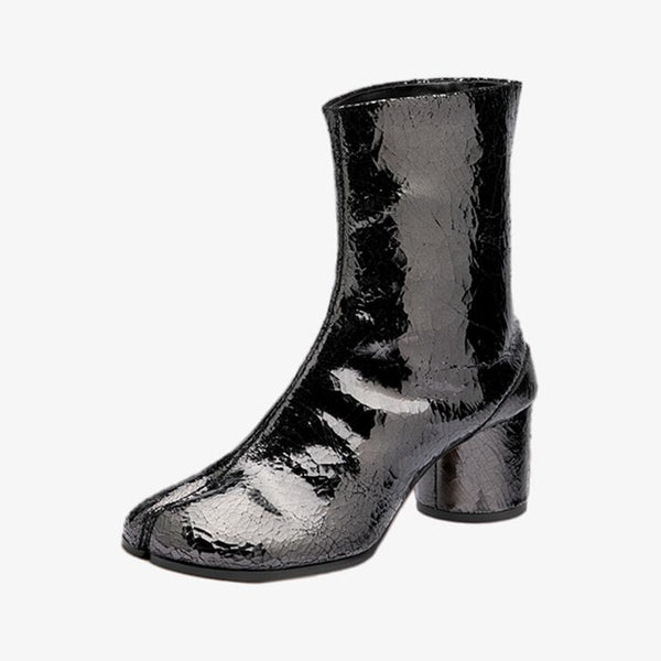 Elegant Broken Mirror Finish Tabi Boots