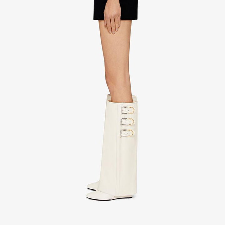 Sleek Ivory Slip-On High Boots - Arno Conti Shoe