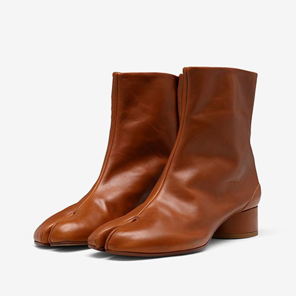 Vegetable-Tanned Leather Tabi Split-Toe Ankle Boots