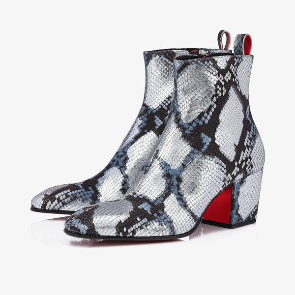 Multicolor Python Print Ankle Boot with Cuban Heel