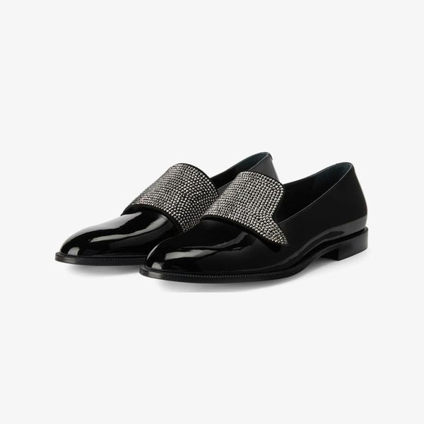 Jet Black Crystal-Embellished Patent Loafers