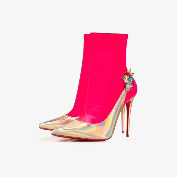 Neon Pink Sock Ankle Boot