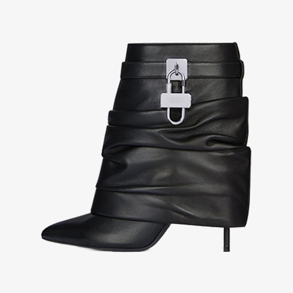 Chic Black Calf Leather Ankle Boots