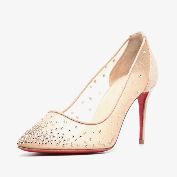 Nude Crystal-Embellished High-Heel Pumps with 100 mm Stiletto