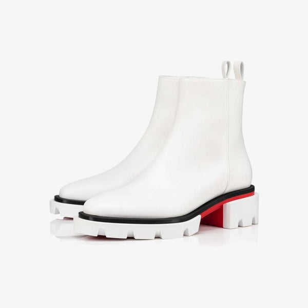 White Lug-Sole Ankle Boot