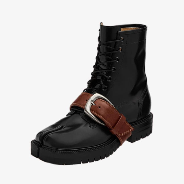 Leather Tabi Ankle Boots with Combat Belt