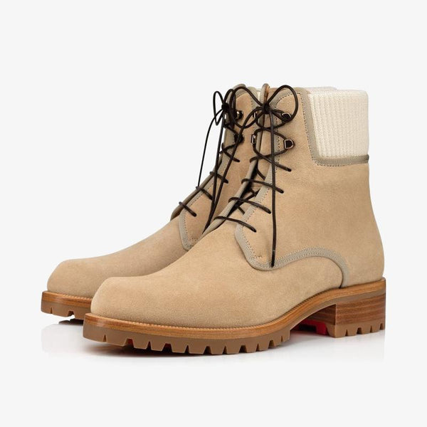 Beige Leather Hiking-Inspired Boot