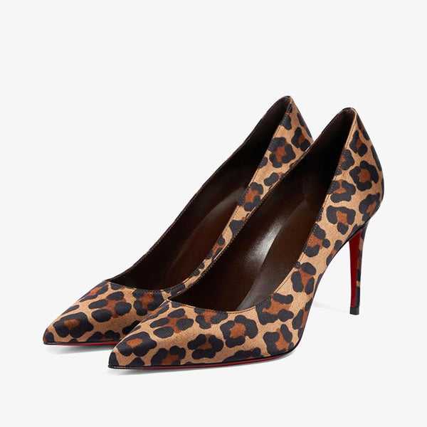 Leopard Print Satin Pumps with 80 mm Heel