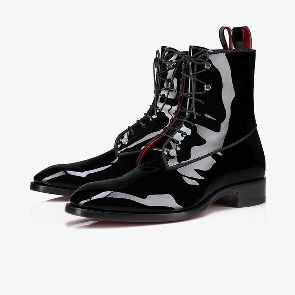 Black Patent Leather Lace-Up Boot