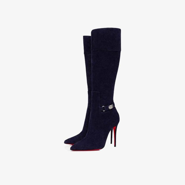 Deep Blue Elegant Knee-High Stiletto Boot